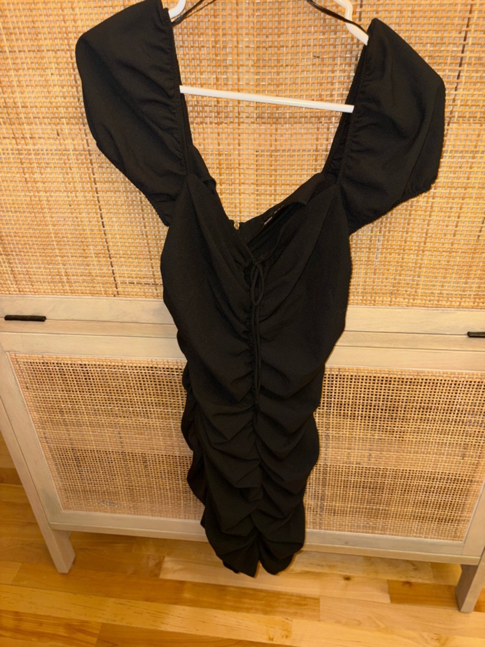 Bershka Black Ruched V-Neck Mini Dress